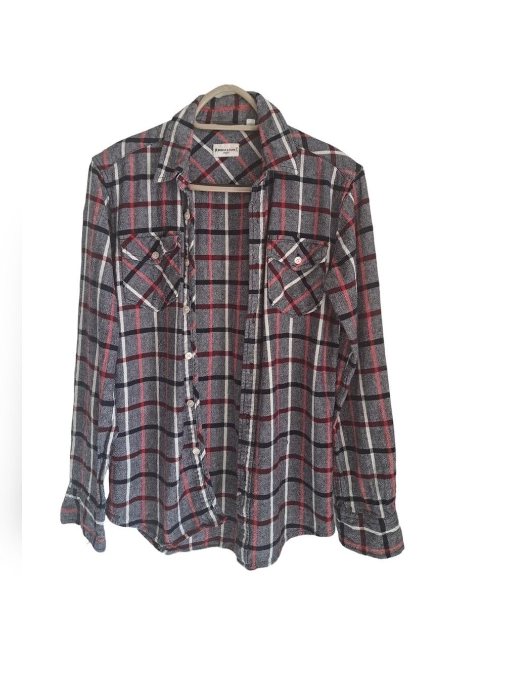BRIDGE & BURN Linen blend checkered shirt lightweight long sleeve plaid men SM